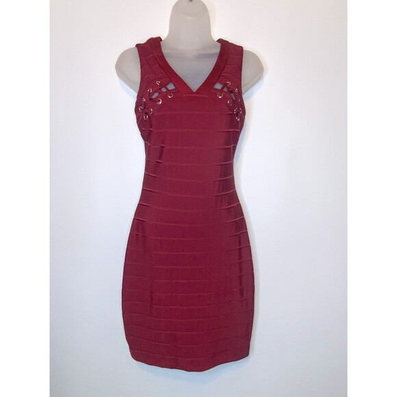 GUESS Bodycon Bandage Dress Size 2 Lace-Up Cut Out Exposed Zipper Sexy Cocktail - Picture 2 of 4
